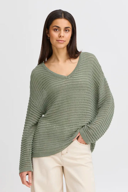 Fransa cotton blend Loose weave v neck knit 20615496