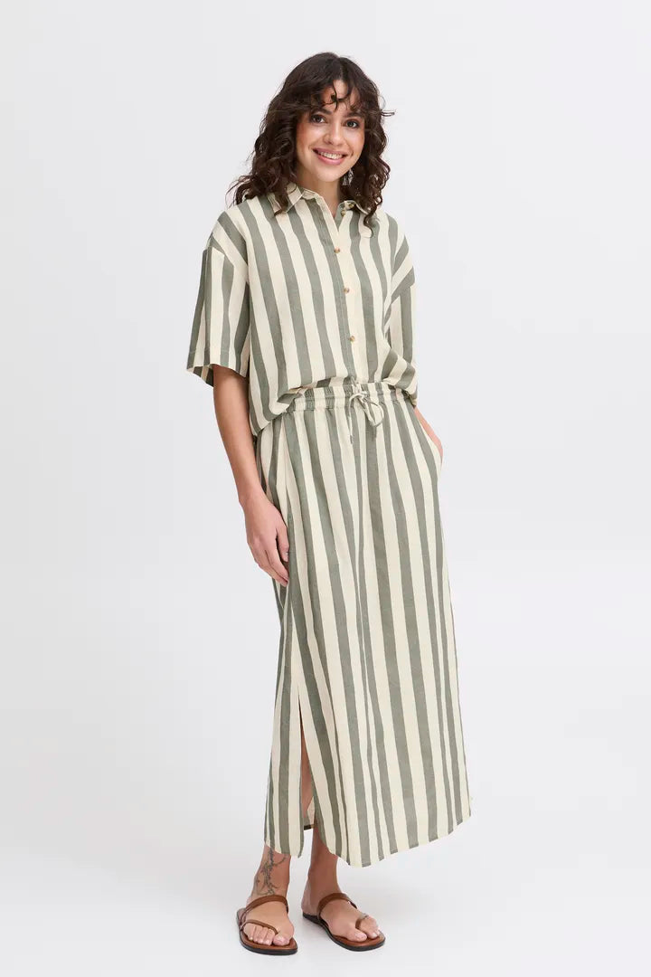 Fransa Maddie Midi Skirt Green stripe  20615443