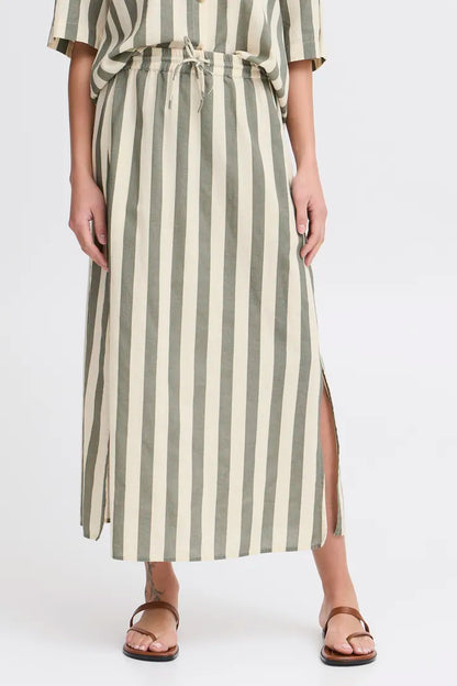 Fransa Maddie Midi Skirt Green stripe  20615443