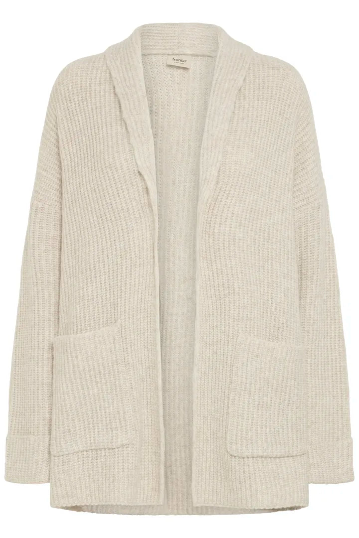 Fransa Long Edge to Edge Cardigan with pockets in Oatmeal 20617149