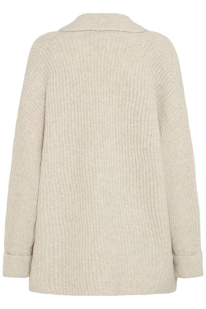 Fransa Long Edge to Edge Cardigan with pockets in Oatmeal 20617149