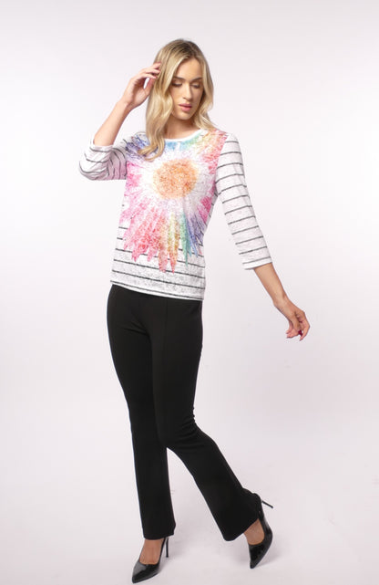 Libra Burnout top with stripes and gemstone flowers Lt1907