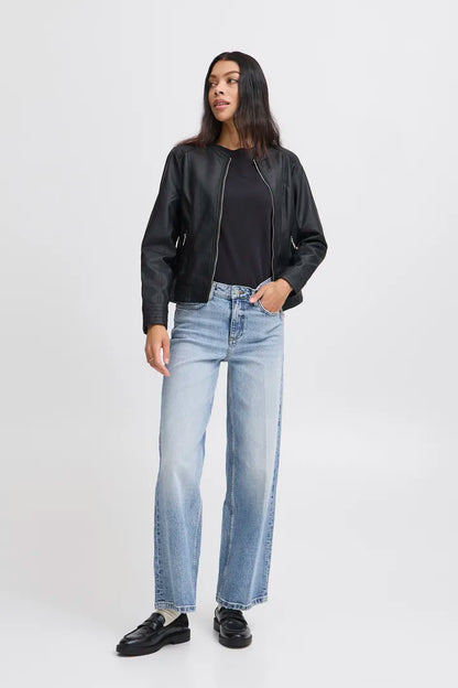 Byoung Black Faux Leather Biker jacket with Silver hardware 20809396