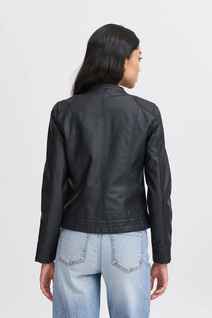 Byoung Black Faux Leather Biker jacket with Silver hardware 20809396