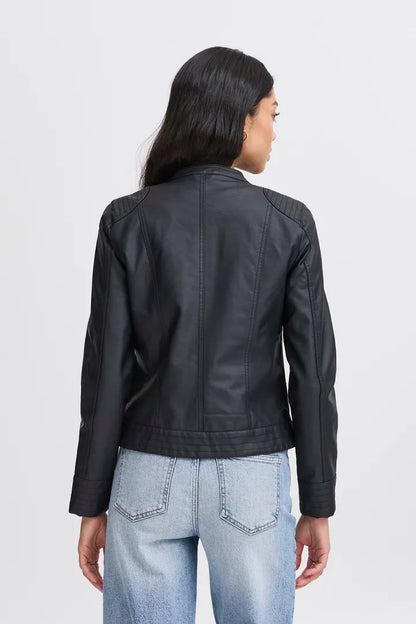 Byoung Black Faux Leather Biker jacket with Silver hardware 20809396