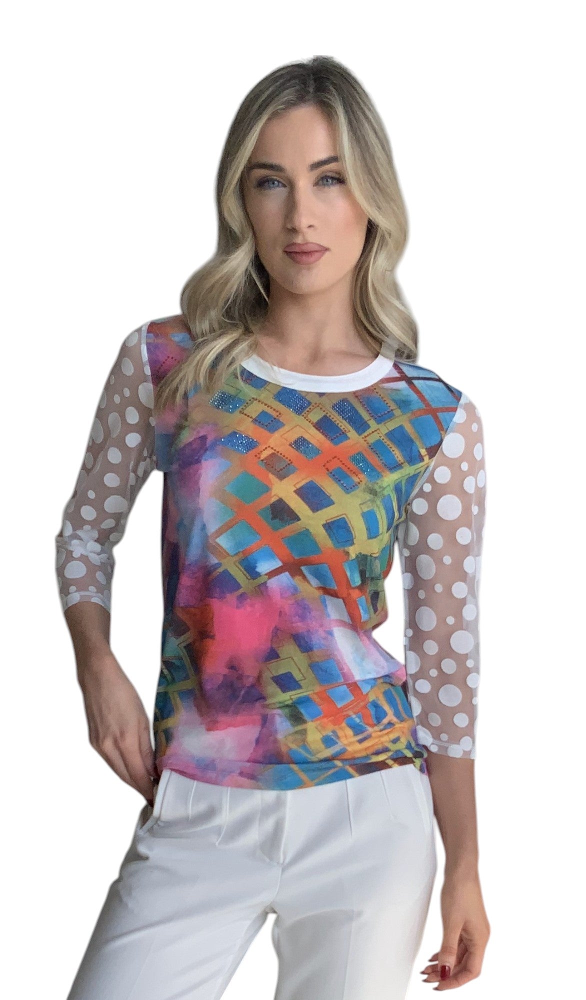 Libra print top with contrast sleeves Lt1910