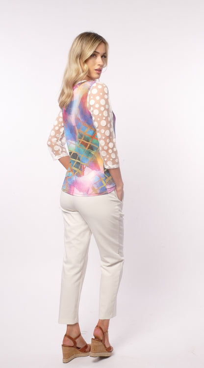 Libra print top with contrast sleeves Lt1910