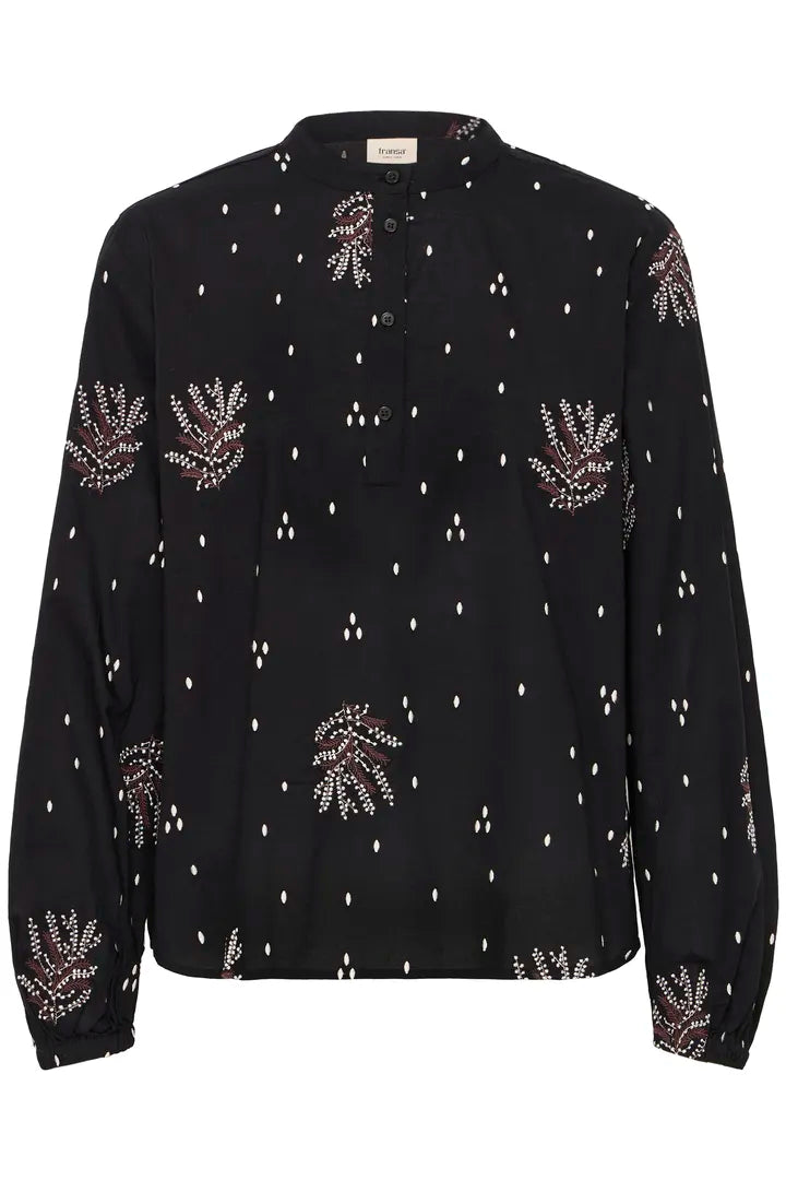 Fransa Black Long Sleeve cotton blouse 20617013