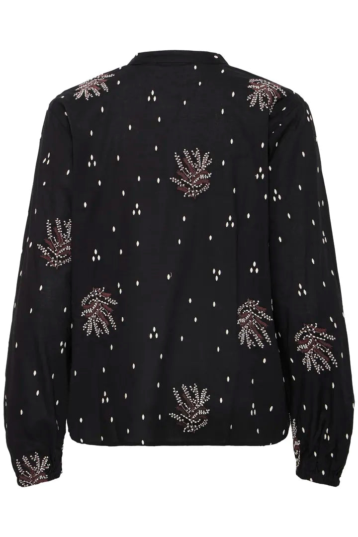 Fransa Black Long Sleeve cotton blouse 20617013