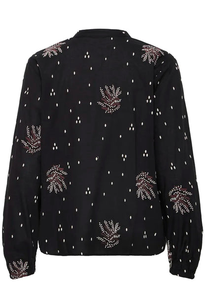 Fransa Black Long Sleeve cotton blouse 20617013