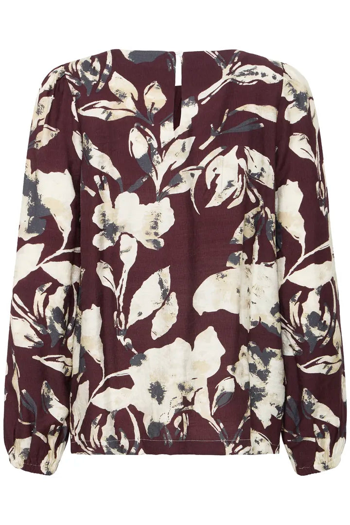 Fransa Vintage Print round neck blouse in Black or Fudge print 20617195