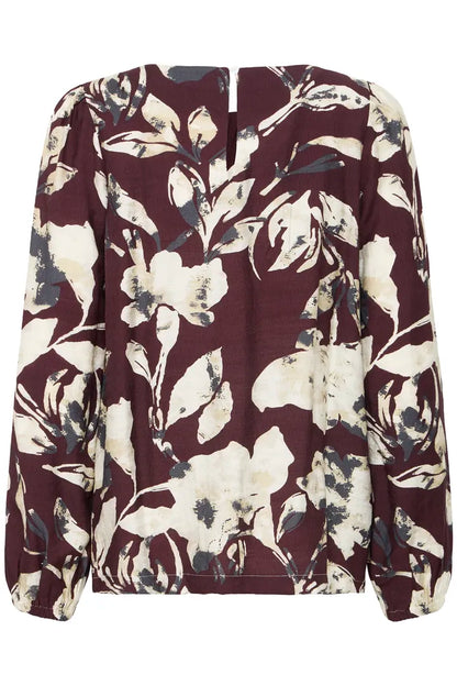 Fransa Vintage Print round neck blouse in Black or Fudge print 20617195
