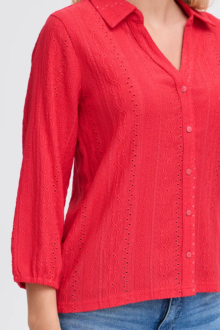 Fransa V Neck shirt with collar in Red or Cream 20615831