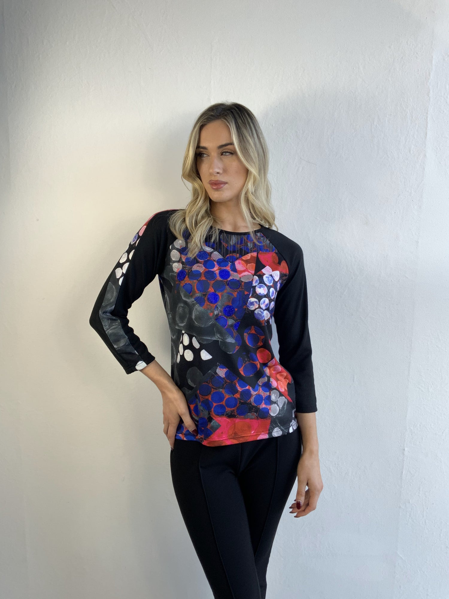 Libra Embellished top with Royal blue and red print Lt1945