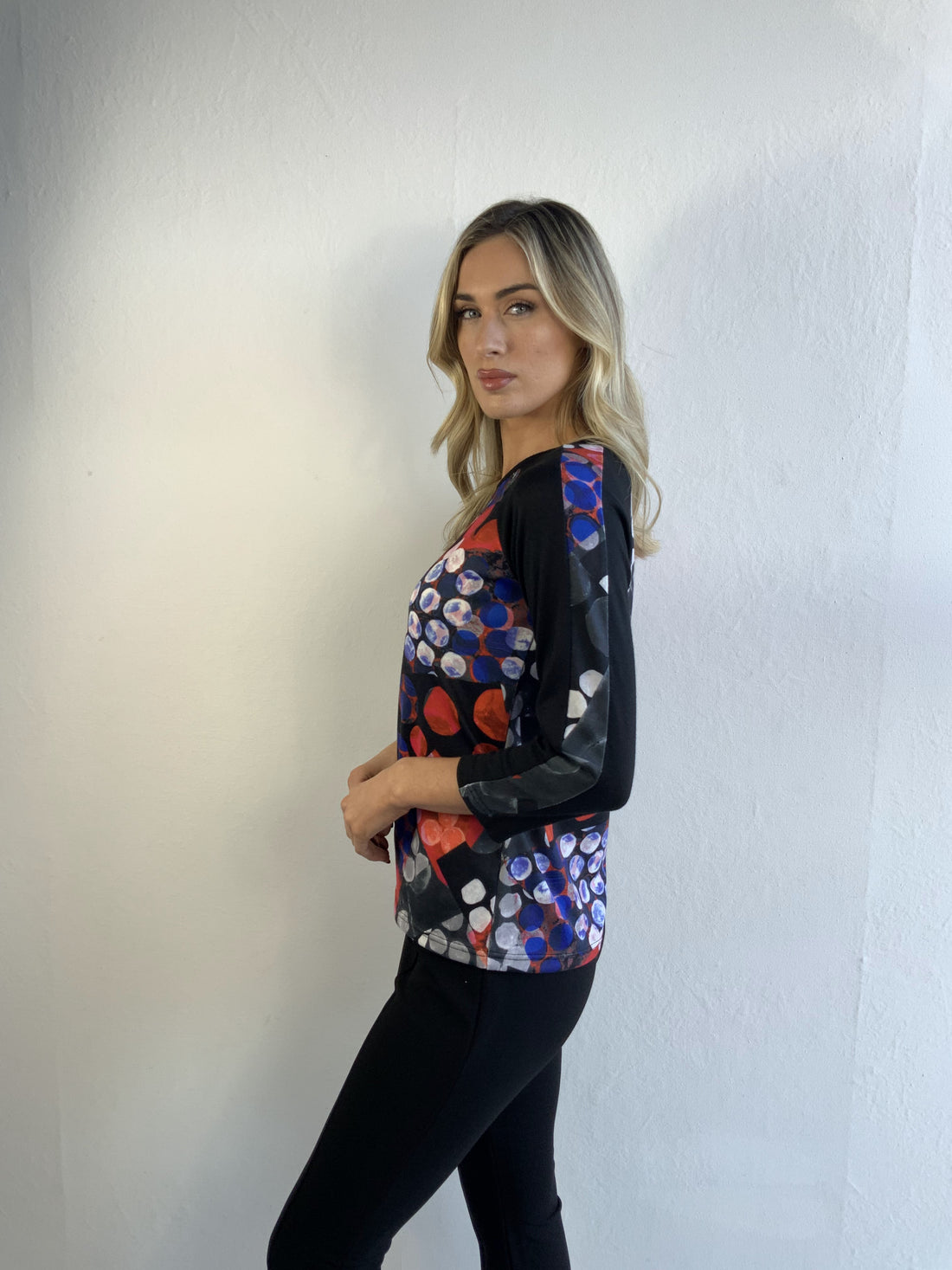 Libra Embellished top with Royal blue and red print Lt1945