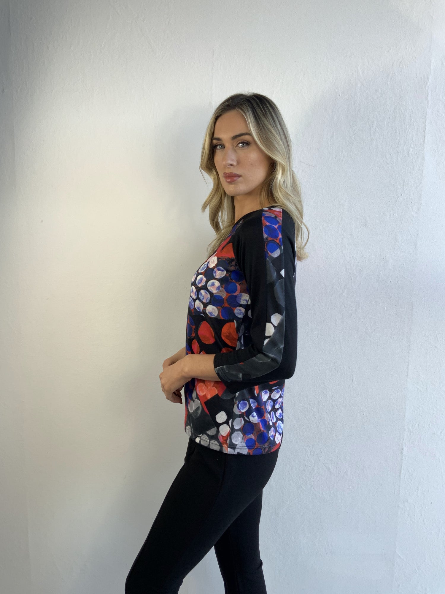 Libra Embellished top with Royal blue and red print Lt1945