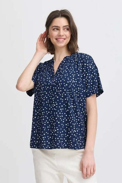 Fransa Polka Dot Blouse in Red Navy and Khaki  20613491