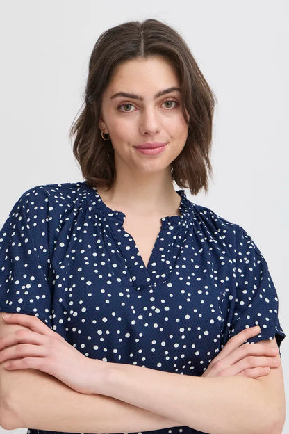 Fransa Polka Dot Blouse in Red Navy and Khaki  20613491