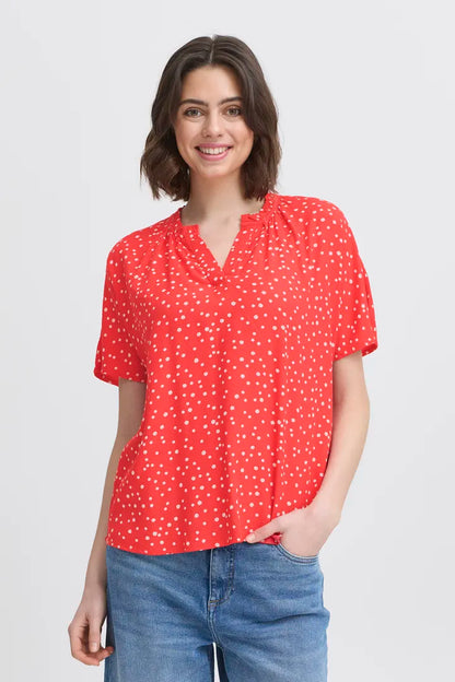 Fransa Polka Dot Blouse in Red Navy and Khaki  20613491