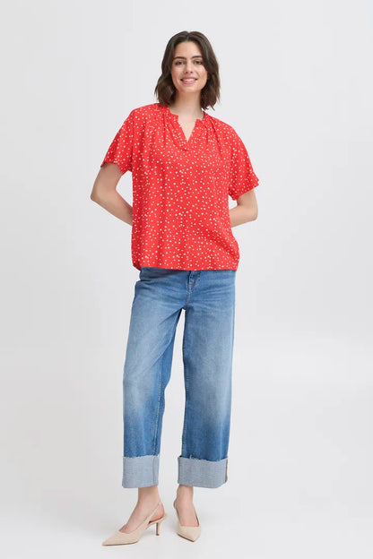 Fransa Polka Dot Blouse in Red Navy and Khaki  20613491
