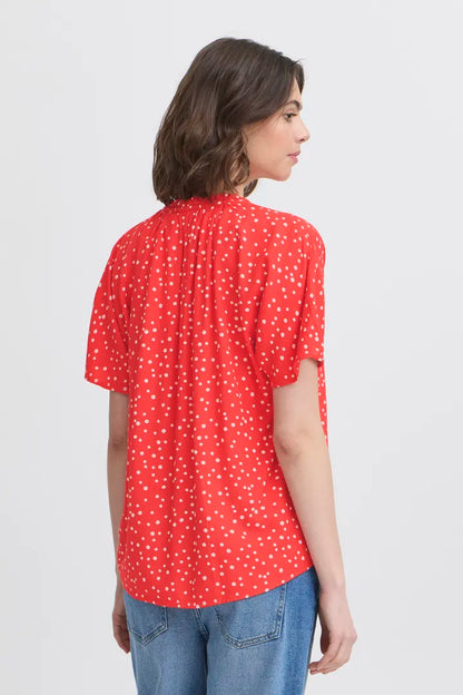 Fransa Polka Dot Blouse in Red Navy and Khaki  20613491