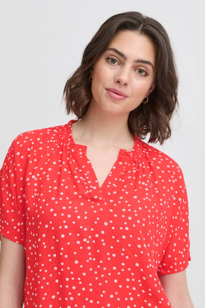 Fransa Polka Dot Blouse in Red Navy and Khaki  20613491