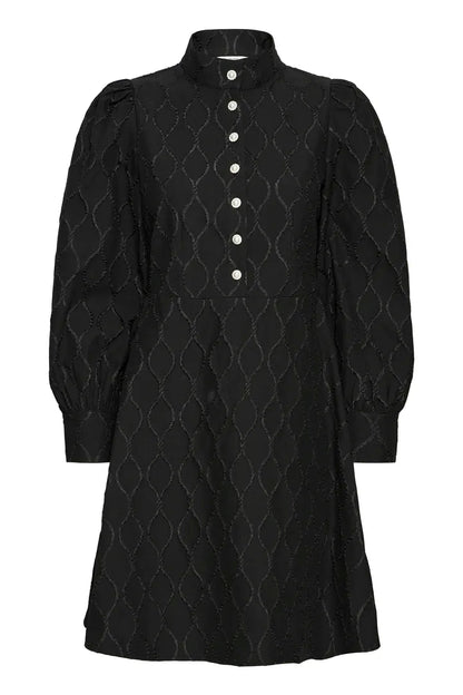 Byoung Ripple Dress with pearl and crystal buttons in True black
