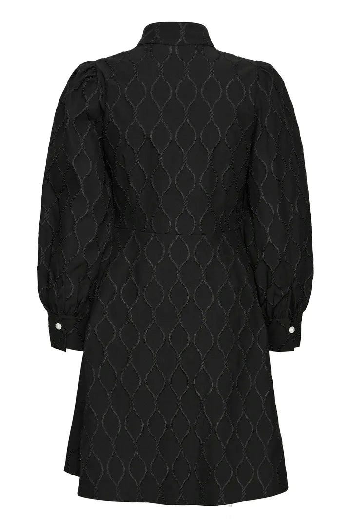 Byoung Ripple Dress with pearl and crystal buttons in True black