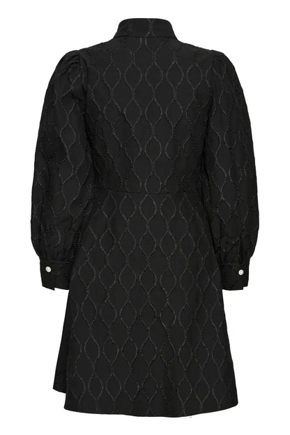 Byoung Ripple Dress with pearl and crystal buttons in True black