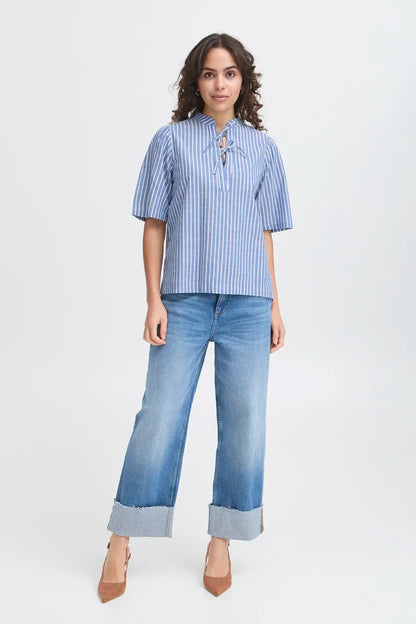 Fransa Cotton stripe shirt with tie front detail 20615802