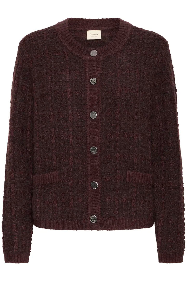 Fransa Round Neck Cable knit Cardigan in Fudge  20617314