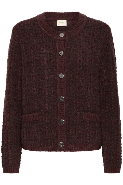 Fransa Round Neck Cable knit Cardigan in Fudge  20617314