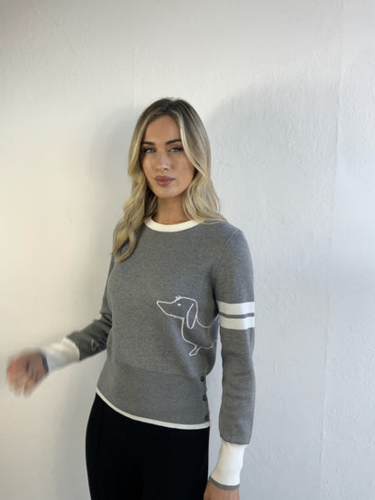 Libra knit with Dog Print grey or navy Lk1968