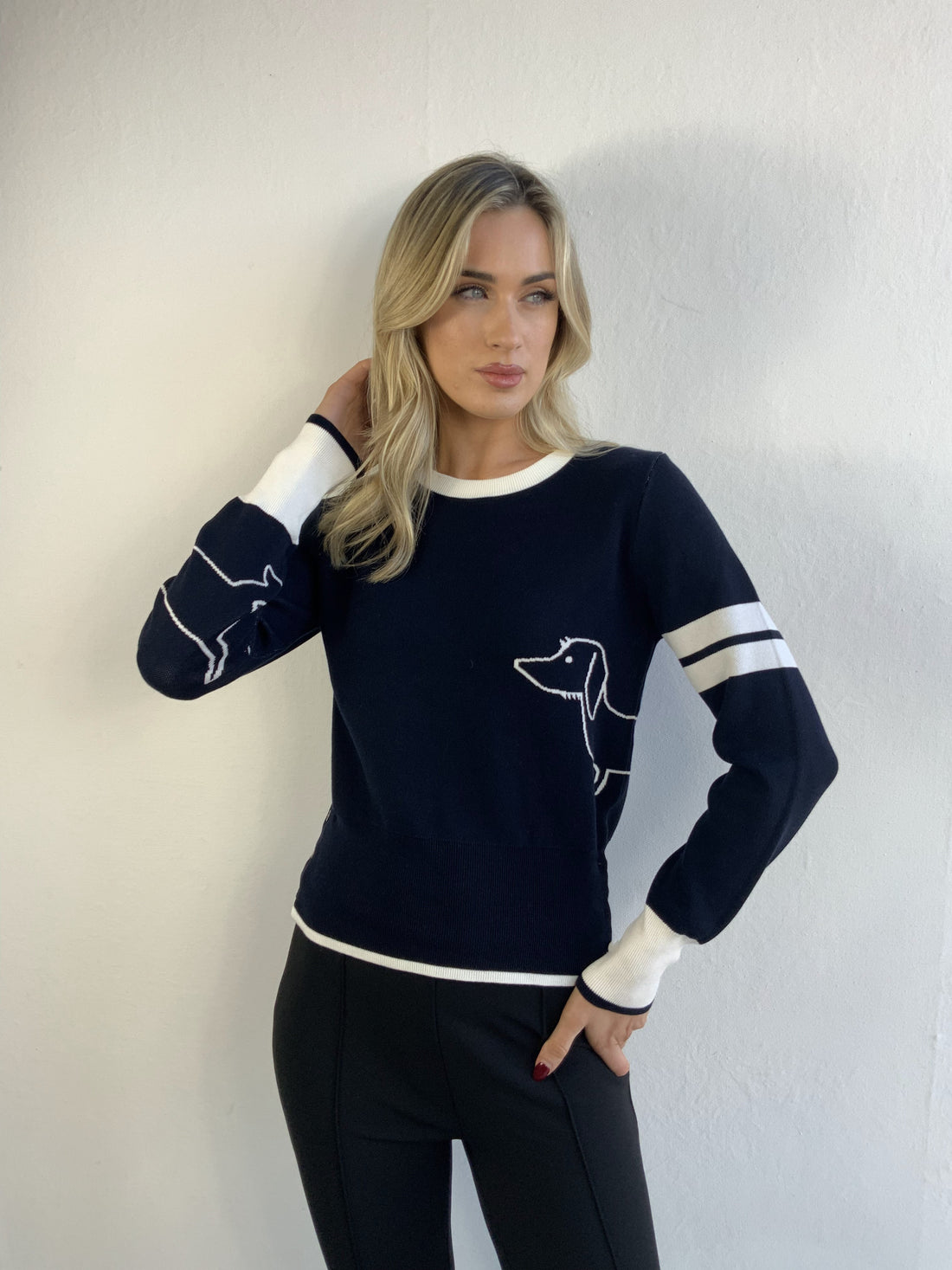 Libra knit with Dog Print grey or navy Lk1968