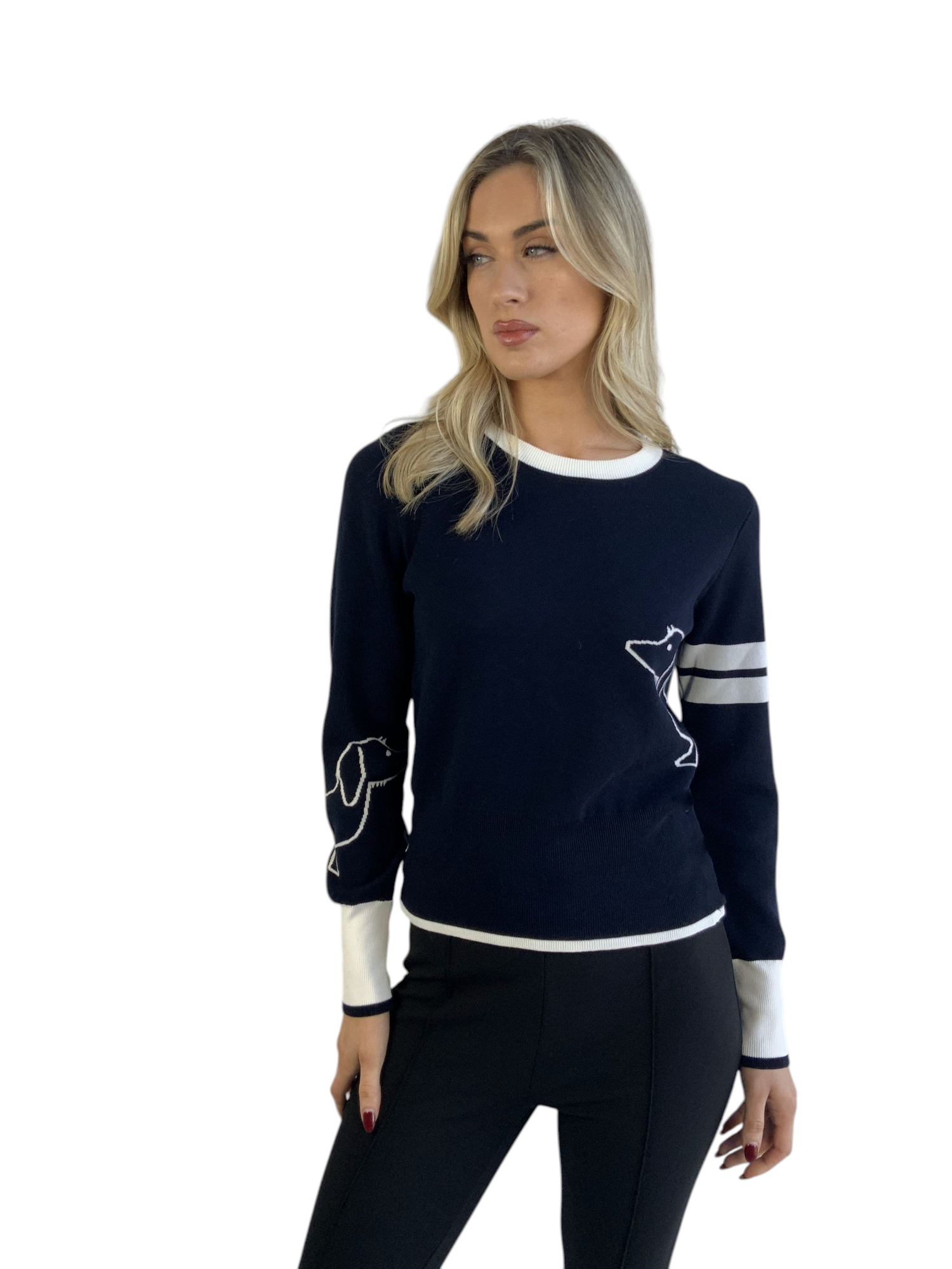 Libra knit with Dog Print grey or navy Lk1968