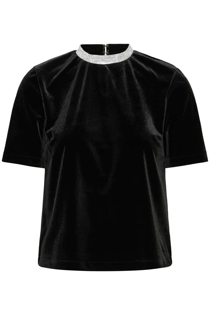 Byoung Plush Velvet Top with Diamante neckline 20818320