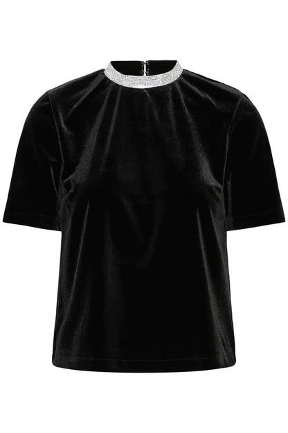 Byoung Plush Velvet Top with Diamante neckline 20818320
