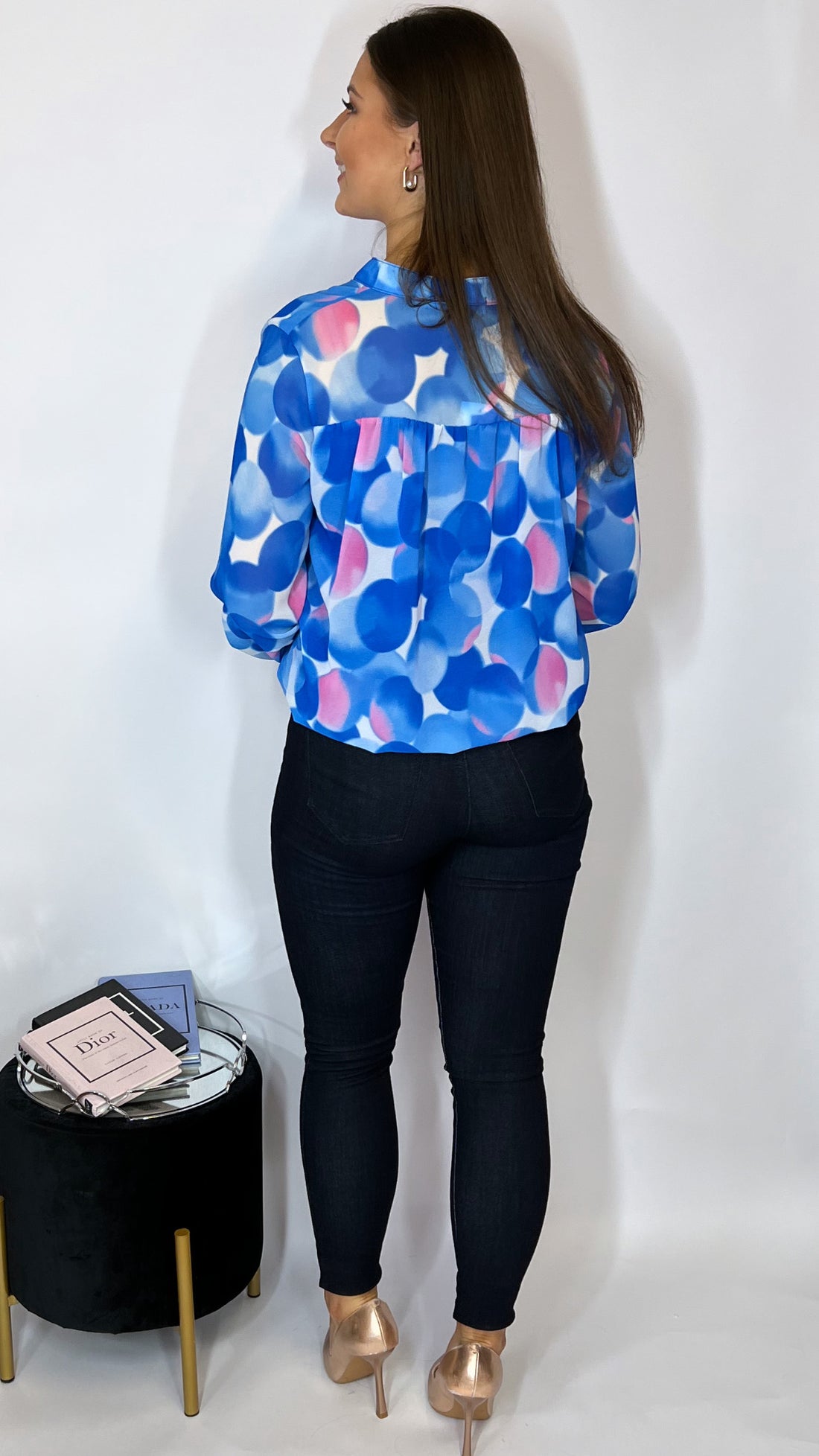 Kate band top in Royal Or Cerise Print