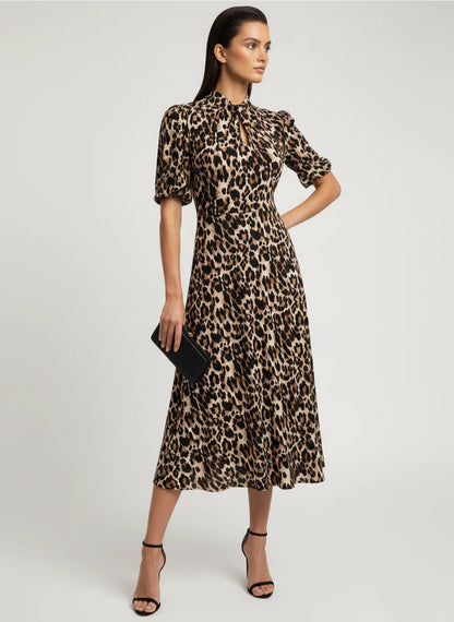 Marc Angelo Jersey Animal Print Short Sleeve Midi Dress