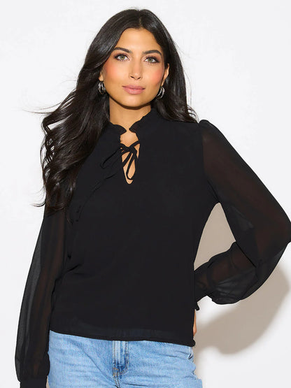 Kate And Pippa Pia Long sleeve blouse with neck tie.