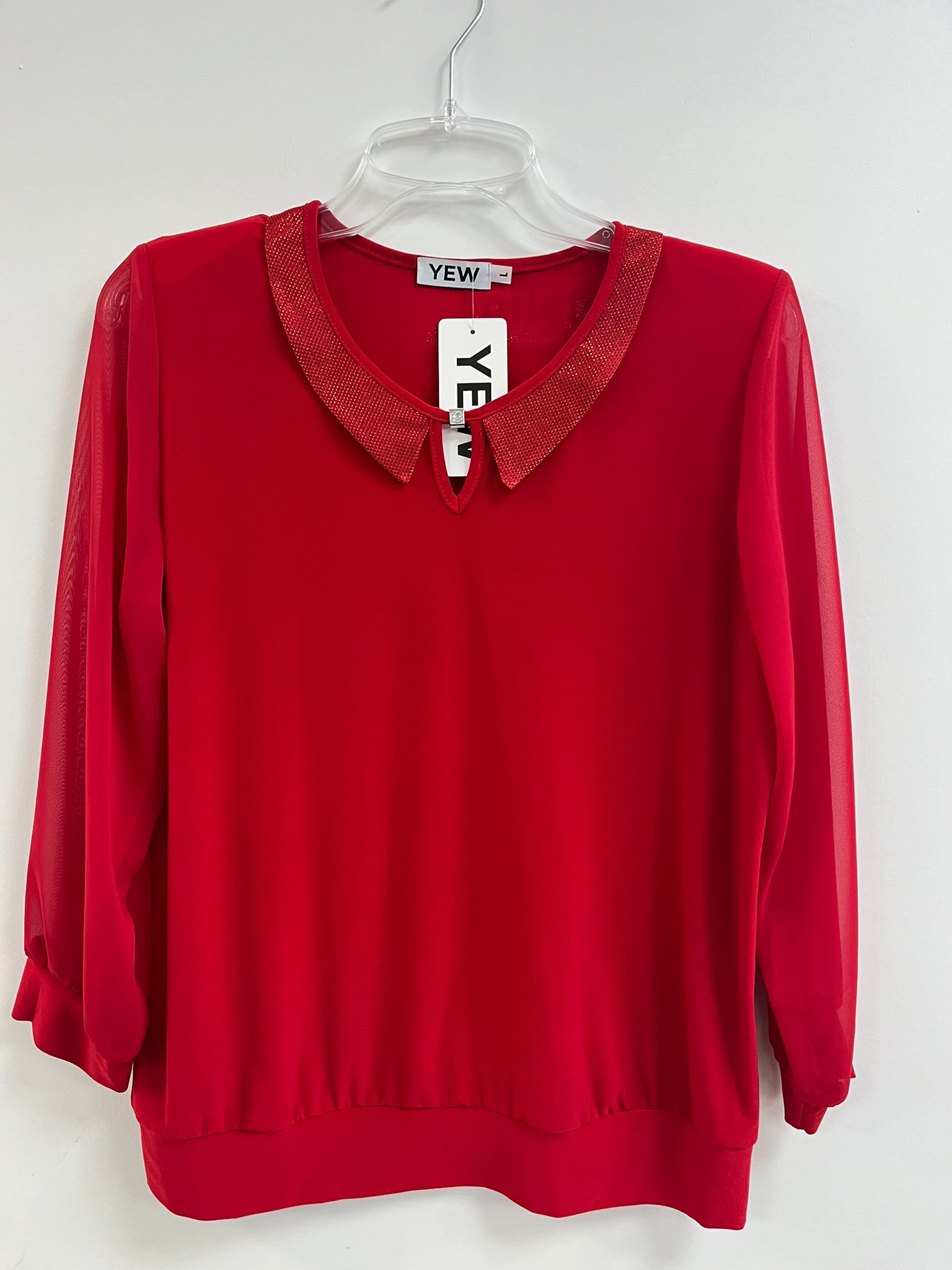 Yew "Blake" Party top with Sparkle Peter Pan Collar and chiffon sleeves .