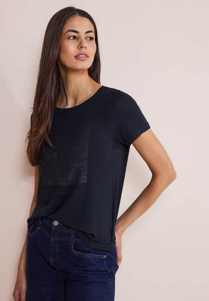 Street One Top with Sparkle Stone Detail. Navy Or Sand 321170