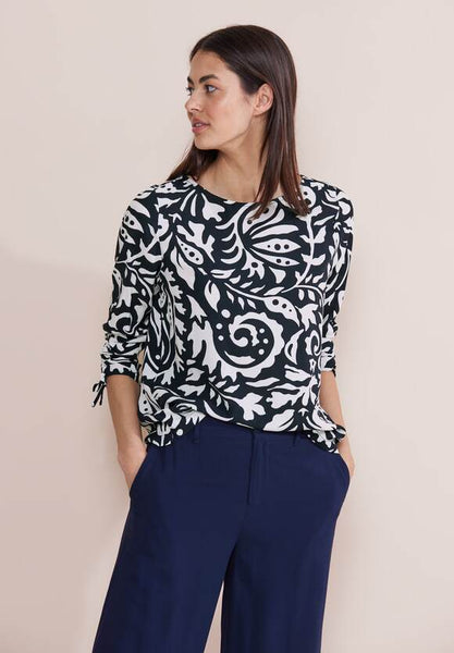 Street One Navy and ~White Blouse with Gathered sleeve detail 344575