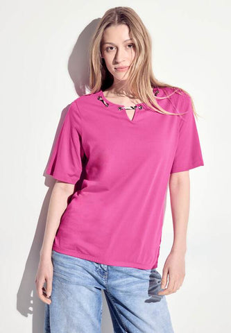 Cecil Cotton T Shirt with contrast neck detail. Pink Or White  321536