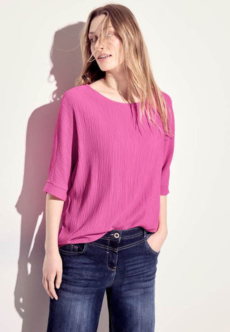 Cecil lightweight textured blouse with 1/2 sleeve. Pink or Cream 344735