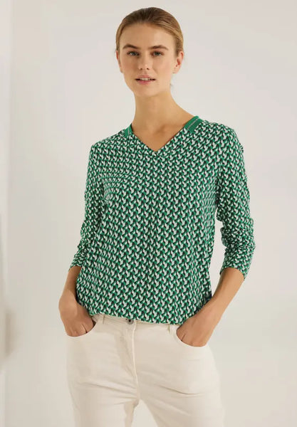 Cecil v neck print shirt in black or green 320671
