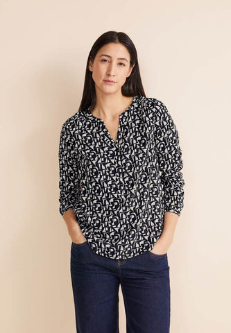 Street One Navy and White print long sleeve shirt 344553