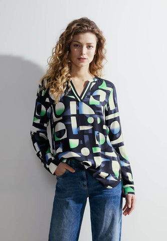 Cecil Viscose blouse in Navy Green Print 34450