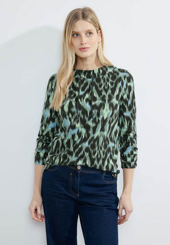 Cecil cotton Green Animal print sweatshirt with stand-up collar 321127