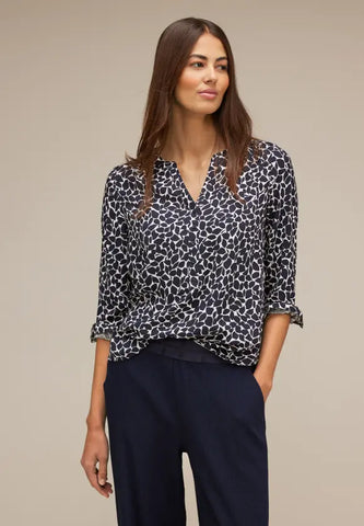 Street One Blouse Navy and White Print